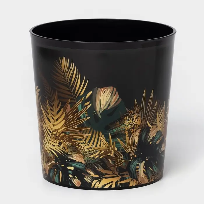 Горшок для цветов с поддоном Доляна «Голди. Листья», 1,6 л, d=14 см, h=15,5 см, пластиковый, цвет чёрный Горшок для цветов с поддоном Доляна «Голди. Листья», 1,6 л, d=14 см, h=15,5 см, пластиковый, цвет чёрный