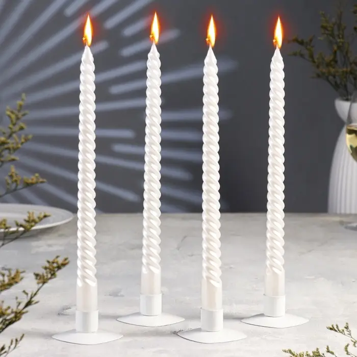 Набор свечей витых, 2.2&times;30 см, 4 шт., перламутровый металлик