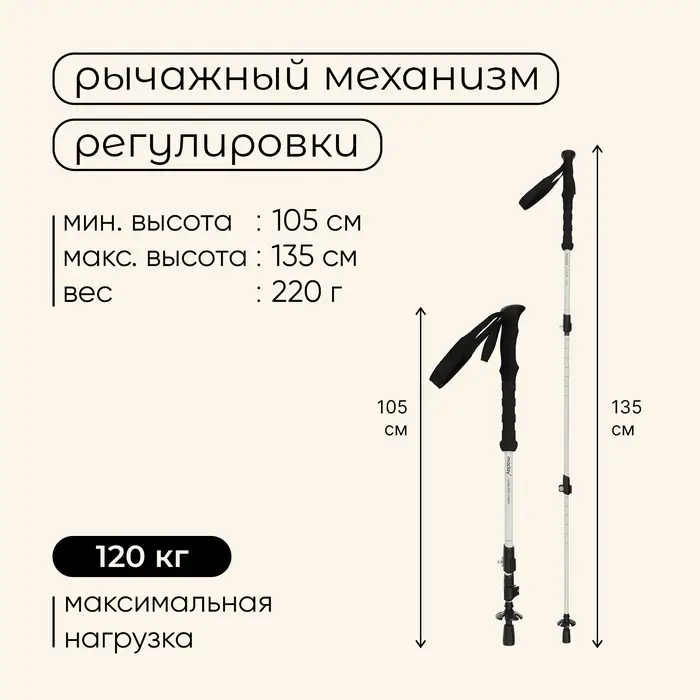 Палка трекинговая maclay Carbon 900, телескопическая, 1 шт.