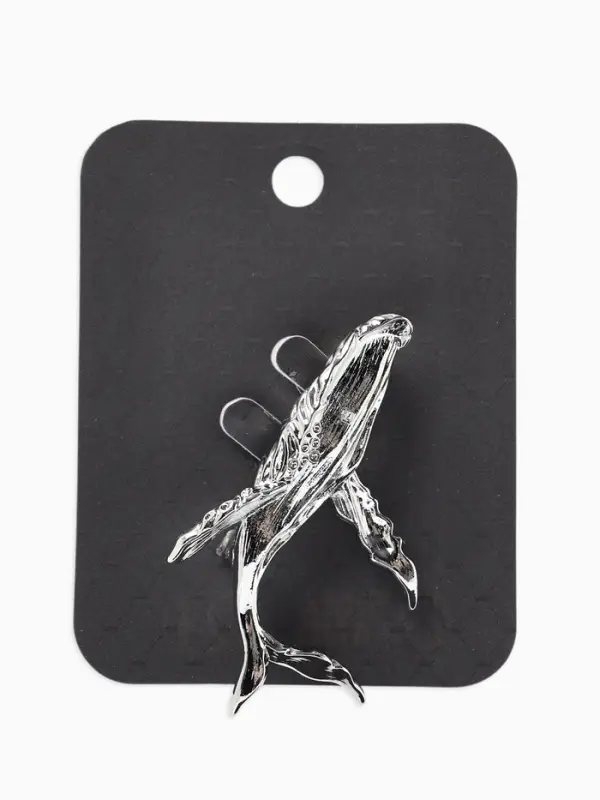 Брошь &laquo;Кит&raquo; морской, цвет серебро