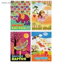 Картон цветной А4, 16 листов, 8 цветов &laquo;Мультики&raquo;, 200 г/м&sup2;, мелованный, 5 видов МИКС