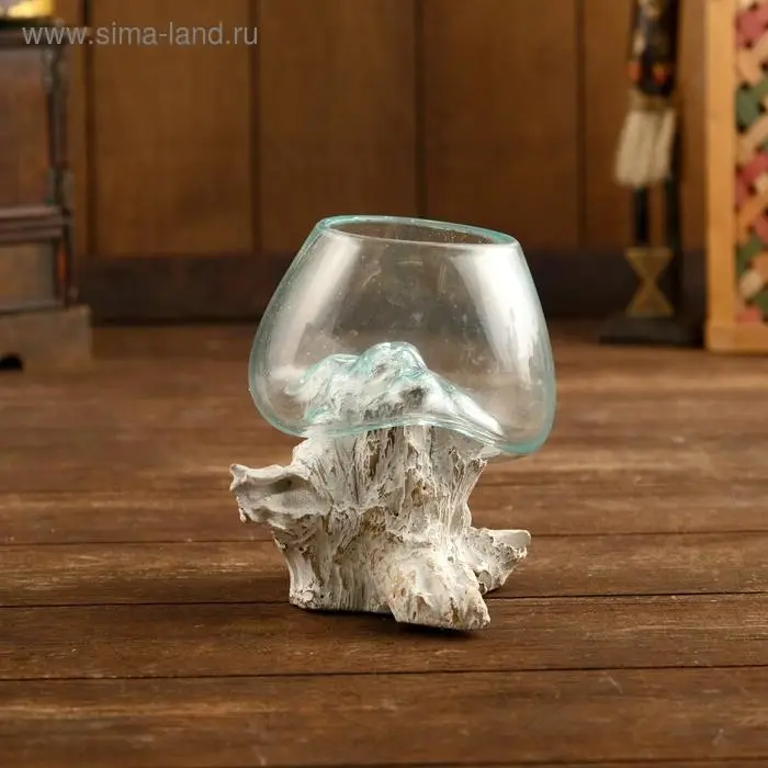 Вазон стекло на коряге  Вазон стекло на коряге "Долина" 15х18х15 см