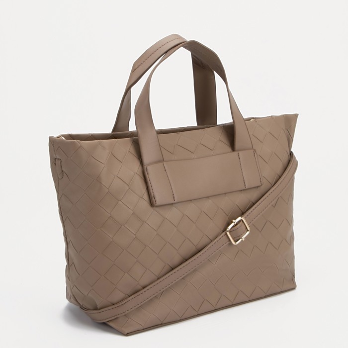 Сумка-тоут на молнии, длинный ремень, цвет коричневый