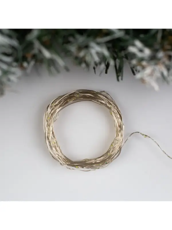 Гирлянда &laquo;Нить&raquo; 5 м, роса, IP20, серебристая нить, 50 LED, 2 режима, от батареек AAх3, свечение белое