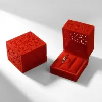 Футляр под парные кольца, серьги, запонки &laquo;Кружево&raquo;, бархатный, 5.5&times;6.5 см, красный