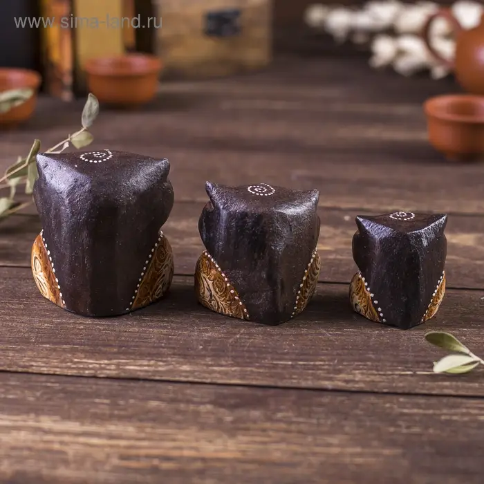 Сувенирный набор дерево Сувенирный набор дерево "Совы с точечным узором"(3 шт) 6х14х7 см