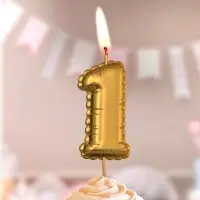 Свеча в торт на шпажке "Воздушая цифра", цифра "1", золото
