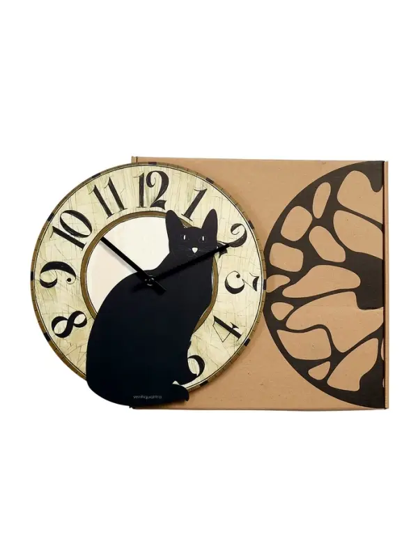 Часы настенные Gatto nero, черный кот, интерьерные, плавный ход, d=33.5 см