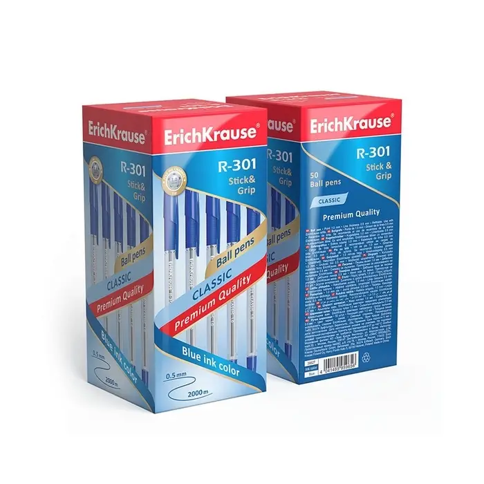 Ручка шариковая ErichKrause R-301 Classic Stick & Grip, узел 1.0 мм, синяя, с резиновым держателем, мягкое и комфортное письмо Ручка шариковая ErichKrause R-301 Classic Stick & Grip, узел 1.0 мм, синяя, с резиновым держателем, мягкое и комфортное письмо