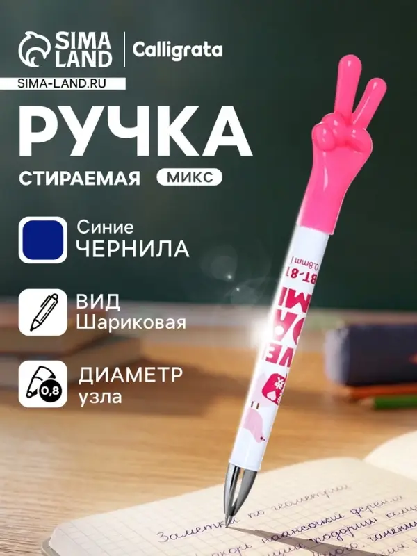 Стираемая ручка &laquo;Жест&raquo;, шариковая, синий стержень, узел 0.8 мм, МИКС