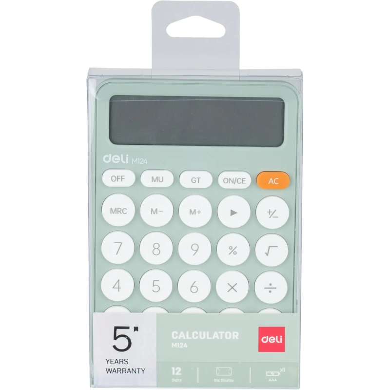Калькулятор настольный КОМП. Deli EM124, 12-р, батар., 158х105мм, зеленый