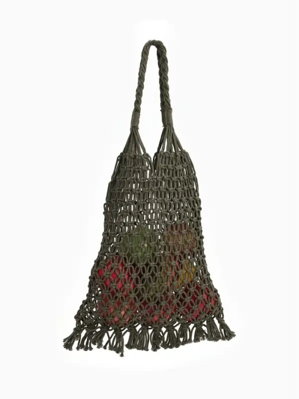 Сумка пляжная, плетёная, клетка 3.5 см, зелёная