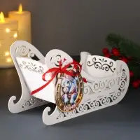 Шкатулка "Сани" с магнитом, 23х10х14 см, белый