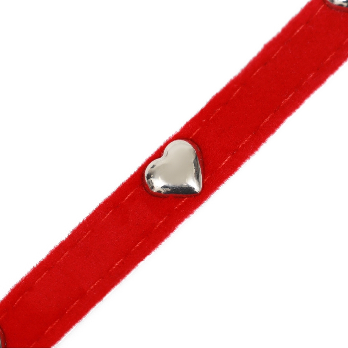 Ошейник бархатистый с сердечками, 32 х 1 см, ОШ 23-29, текстиль и кожзам, красный Ошейник бархатистый с сердечками, 32 х 1 см, ОШ 23-29, текстиль и кожзам, красный