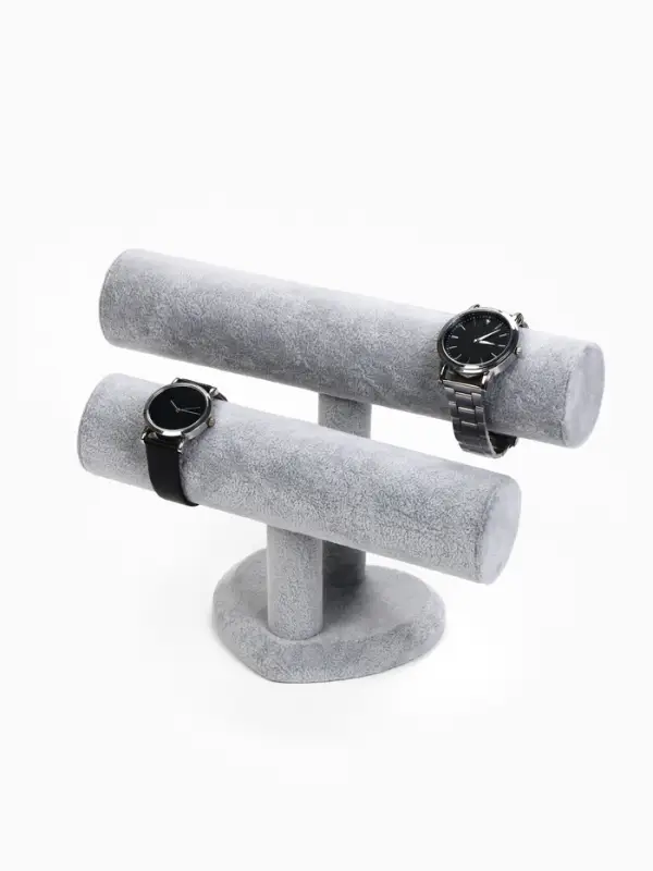 Подставка для часов, браслетов &laquo;QF. Флок&raquo;, двухуровневая, сердце, 26&times;11&times;18 см, d=5 см, серая