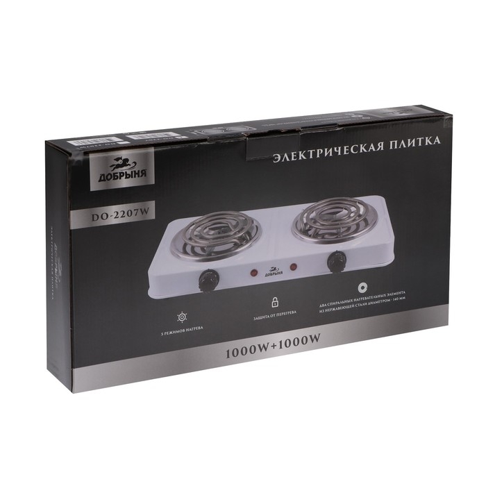 Плитка электрическая  Плитка электрическая "Добрыня" DO-2207, 2000 Вт, 2 конфорки, коричневая