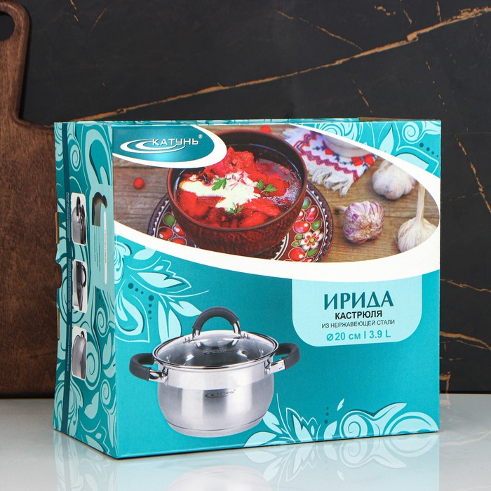 Кастрюля «Ирида», 3.9 л, d=20 см, капсульное дно, индукция Кастрюля «Ирида», 3.9 л, d=20 см, капсульное дно, индукция