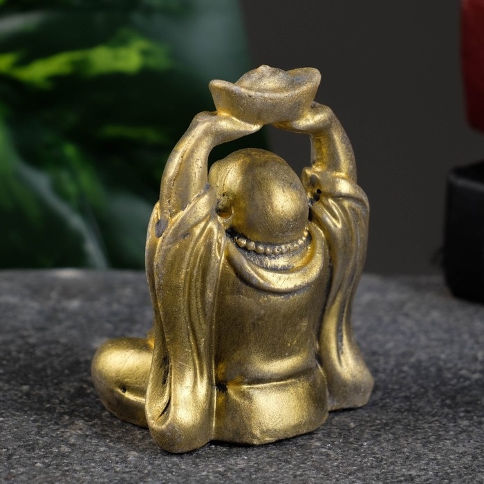 Фигура Фигура "Хотей со слитком" состаренное золото, 7х5х4см