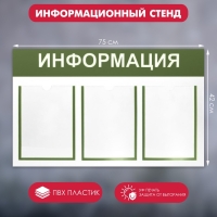 Информационный стенд «Информация» 3 плоских кармана А4, цвет зелёный 75×42