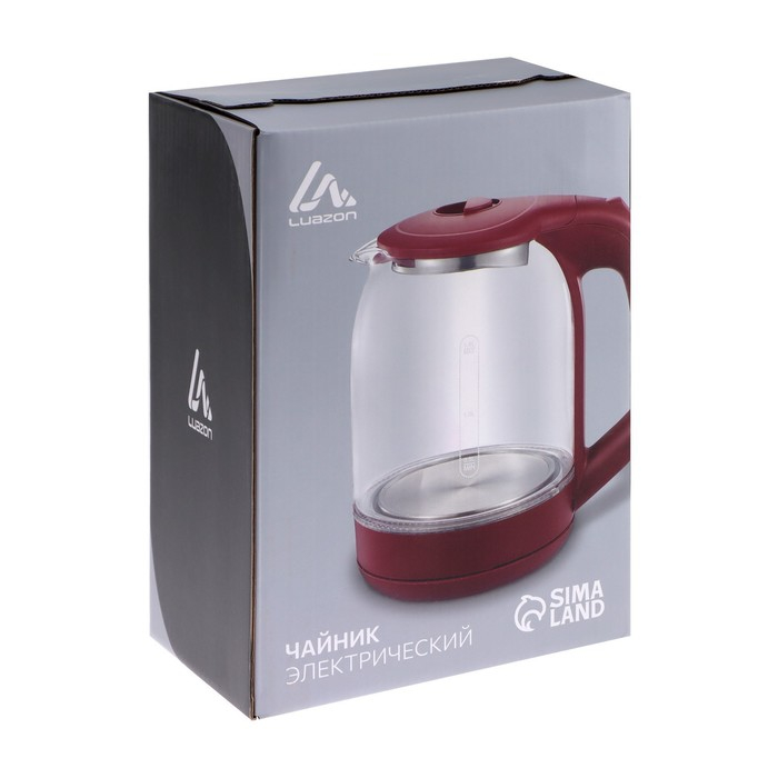 Чайник электрический Luazon LSK-1809, стекло, 1.8 л, 1500 Вт, подсветка, фиолетовый