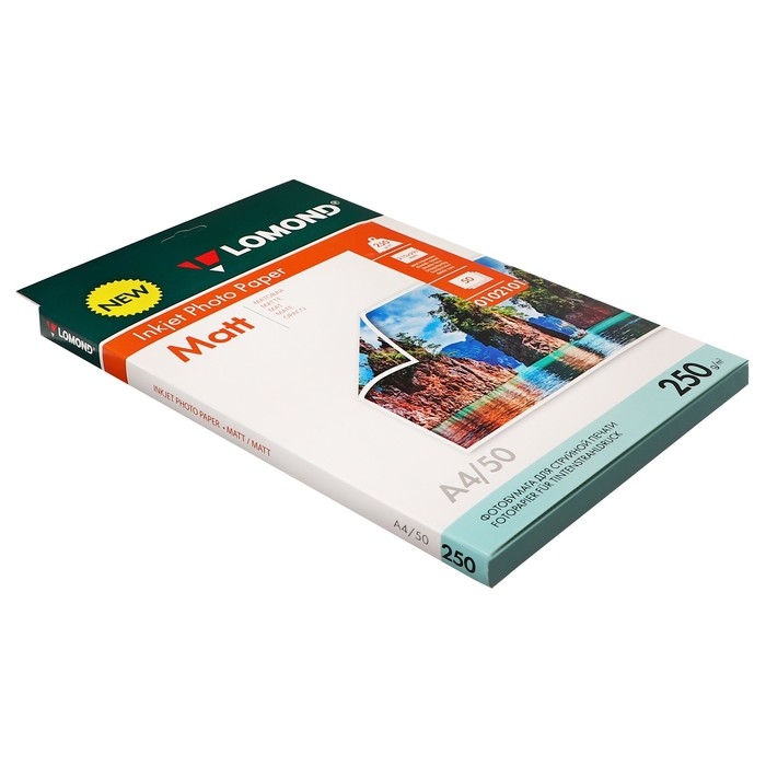 Фотобумага для струйной печати А4, 50 листов LOMOND, 250 г/м2, двусторонняя, матовая Фотобумага для струйной печати А4, 50 листов LOMOND, 250 г/м2, двусторонняя, матовая