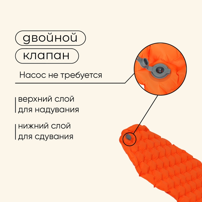 Коврик туристический maclay, надувной, 190х58х5 см, цвет оранжевый Коврик туристический maclay, надувной, 190х58х5 см, цвет оранжевый