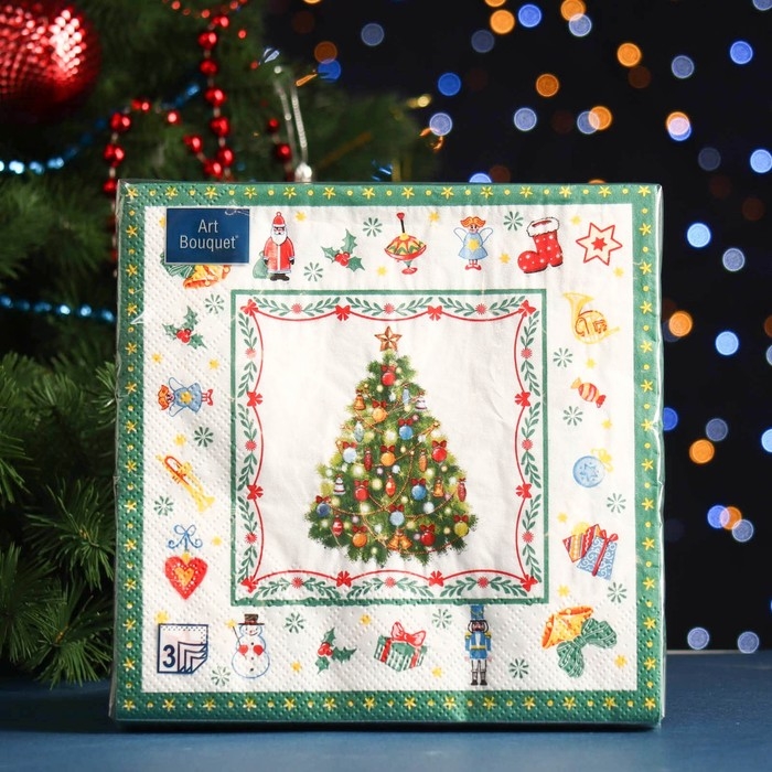 Новый год. Салфетки бумажные Новый год. Салфетки бумажные "Art Bouquet" Новогодняя сказка на белом, 3 слоя,33x33, 20 листов