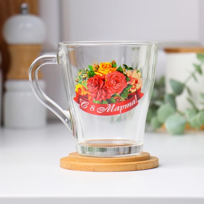 Кружка Кружка "С 8 Марта!" цветы, красная лента, 200 мл