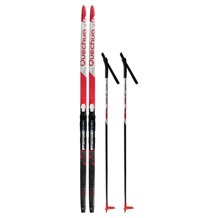 Комплект лыжный: пластиковые лыжи 150 см без насечек, стеклопластиковые палки 110 см, крепления NNN, цвета МИКС