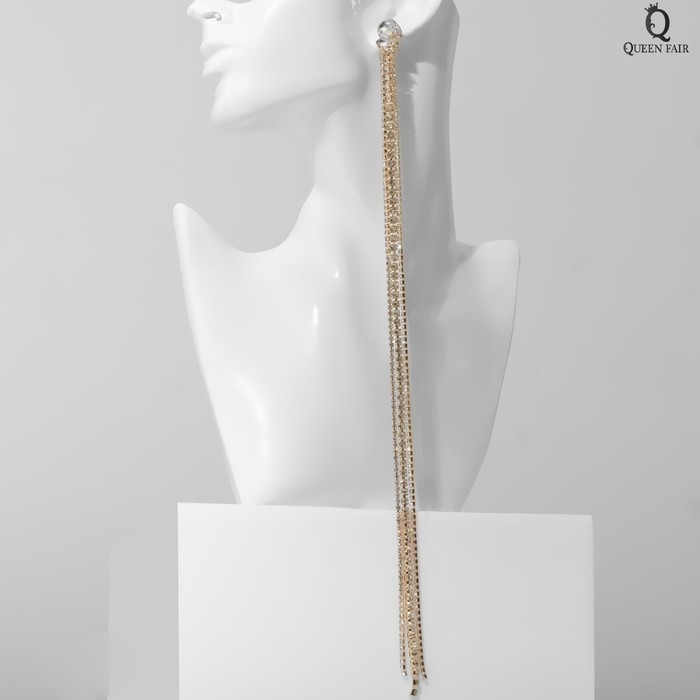 Серьги висячие со стразами «Водопад» овал 3 нити, цвет белый в золоте, 32 см Серьги висячие со стразами «Водопад» овал 3 нити, цвет белый в золоте, 32 см