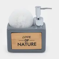 Дозатор для моющего средства с подставкой для губки SAVANNA &laquo;Природа&raquo;, 450 мл, серый