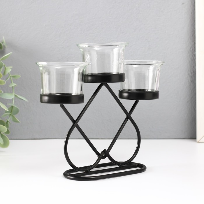 Подсвечник металл, стекло на 3 свечи Подсвечник металл, стекло на 3 свечи "Пика" d=5 см чёрный 19х6х16,5 см