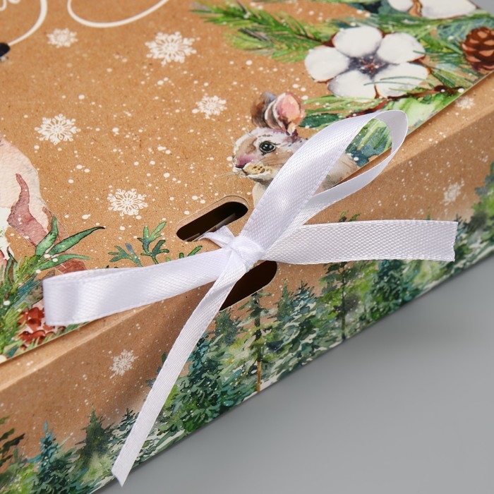 Коробка подарочная новогодняя складная двухсторонняя «Чудо обязательно случится», 20 х 18 х 5 см, Новый год Коробка подарочная новогодняя складная двухсторонняя «Чудо обязательно случится», 20 х 18 х 5 см, Новый год