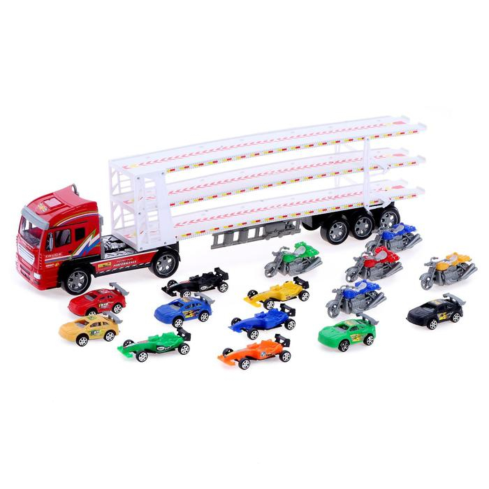 Грузовик инерционный &laquo;Автовоз&raquo;, с 15 машинами и мотоциклами