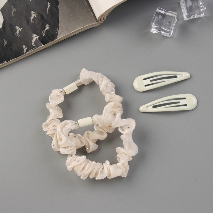 Набор для волос Набор для волос "Глория блеск" (2 резинки 5,5 см, 2 невидимки 5 см) молочный