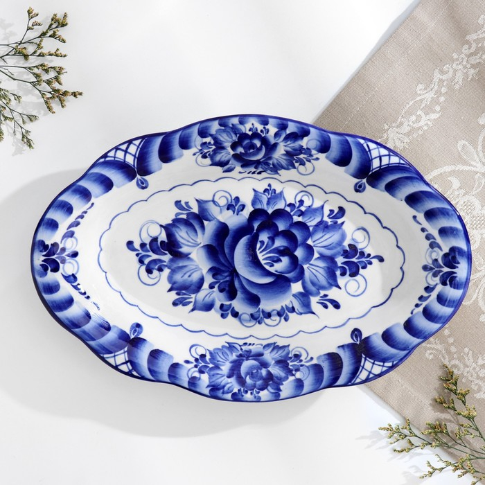Блюдо «Цветы», 30×19×3,5 см, гжель Блюдо «Цветы», 30×19×3,5 см, гжель