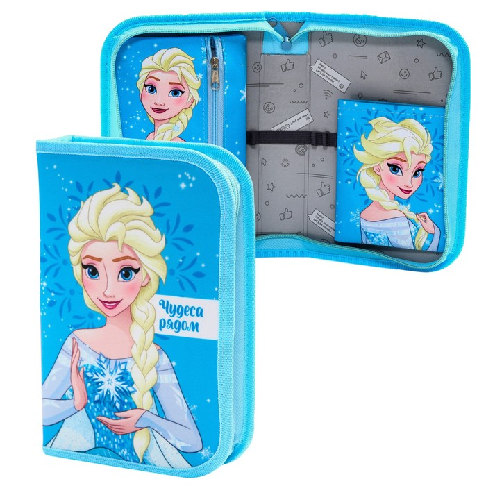 Пенал каркасный, 1 секция, 140х210х40 мм, откидной карман, тканевый, Холодное сердце Пенал каркасный, 1 секция, 140х210х40 мм, откидной карман, тканевый, Холодное сердце