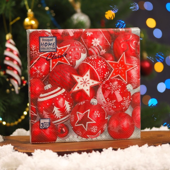 Новогодние салфетки бумажные Home Collection «Новогодня композиция красная», 3 слоя, 33х33, 20 шт. Новогодние салфетки бумажные Home Collection «Новогодня композиция красная», 3 слоя, 33х33, 20 шт.