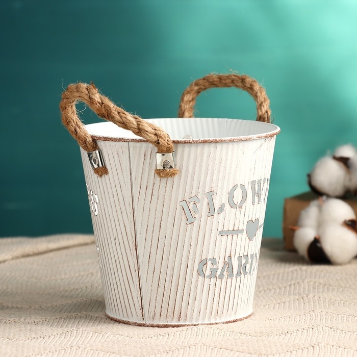 Кашпо  Кашпо "Ведерко цветочный сад" белое, 13х13х12см