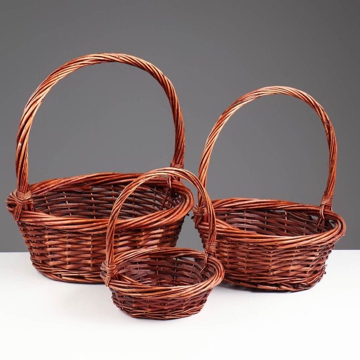 Набор корзин, 3 шт, 36х14/39 см, 30х12/34 см, 23х8/25 см, ива коричневая Набор корзин, 3 шт, 36х14/39 см, 30х12/34 см, 23х8/25 см, ива коричневая