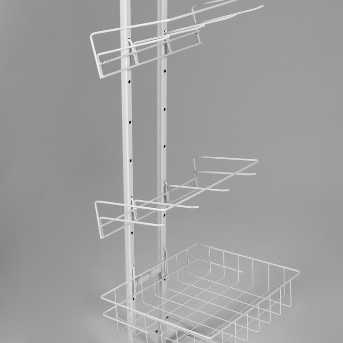 Стойка прикассовая для снэков с 4-штыревой гребёнкой, с 4 крючками, 1 корзина, 45×46×180 см, цвет белый Стойка прикассовая для снэков с 4-штыревой гребёнкой, с 4 крючками, 1 корзина, 45×46×180 см, цвет белый