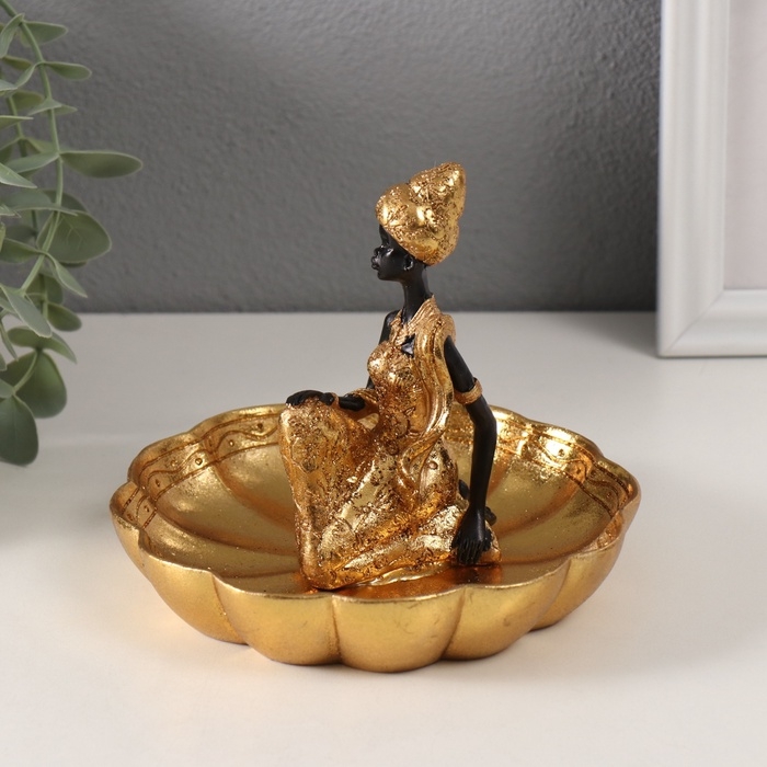 Сувенир полистоун подставка Сувенир полистоун подставка "Африканка в тюрбане, на цветке" золото 14х15х12,5 см МИКС