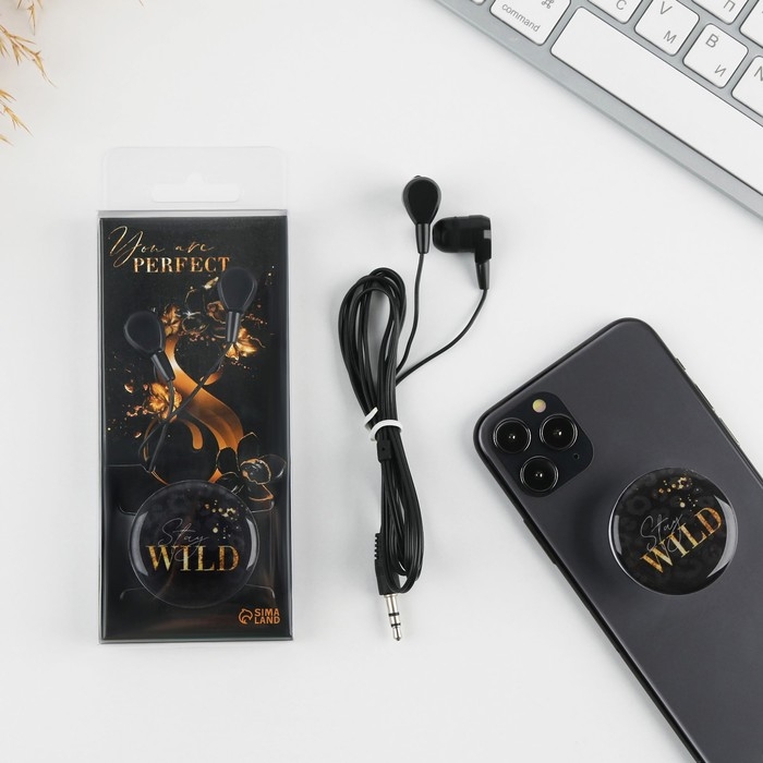 Подарочный набор: наушники и попсокет «Stay wild», модель VBT 1.28, 13,5 х 6 см. Подарочный набор: наушники и попсокет «Stay wild», модель VBT 1.28, 13,5 х 6 см.