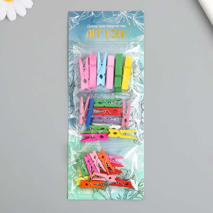 Декор для творчества дерево Декор для творчества дерево "Прищепки яркие" набор: 2,5 см-12шт 3 см-10шт 3,5 см-6шт 8х20 см 99131