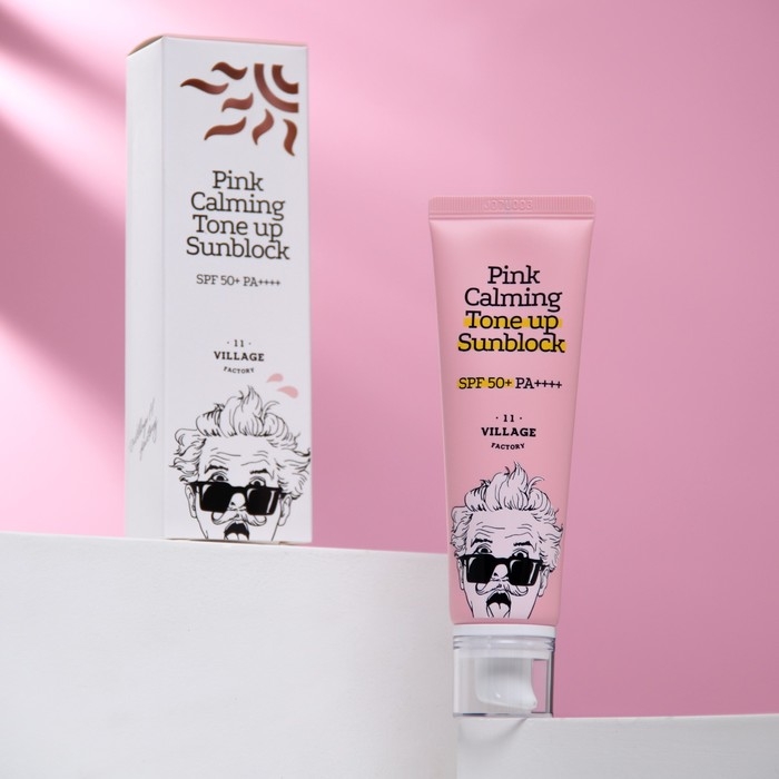 Солнцезащитный крем VILLAGE 11 FACTORY  Солнцезащитный крем VILLAGE 11 FACTORY "Pink Calming Sun Block", успокаивающий, SPF 50, 50 мл