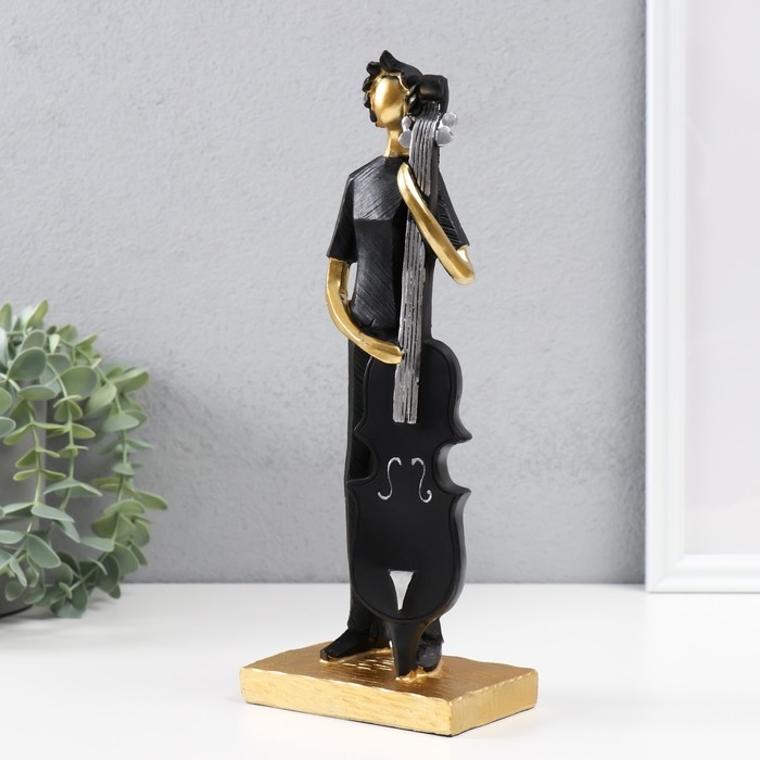 Сувенир полистоун "Контрабасист" чёрный с золотом 11х6,5х27 см