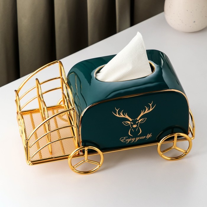 Салфетница керамическая на подставке «Золотой олень», 30×13×14 см, цвет изумрудный Салфетница керамическая на подставке «Золотой олень», 30×13×14 см, цвет изумрудный