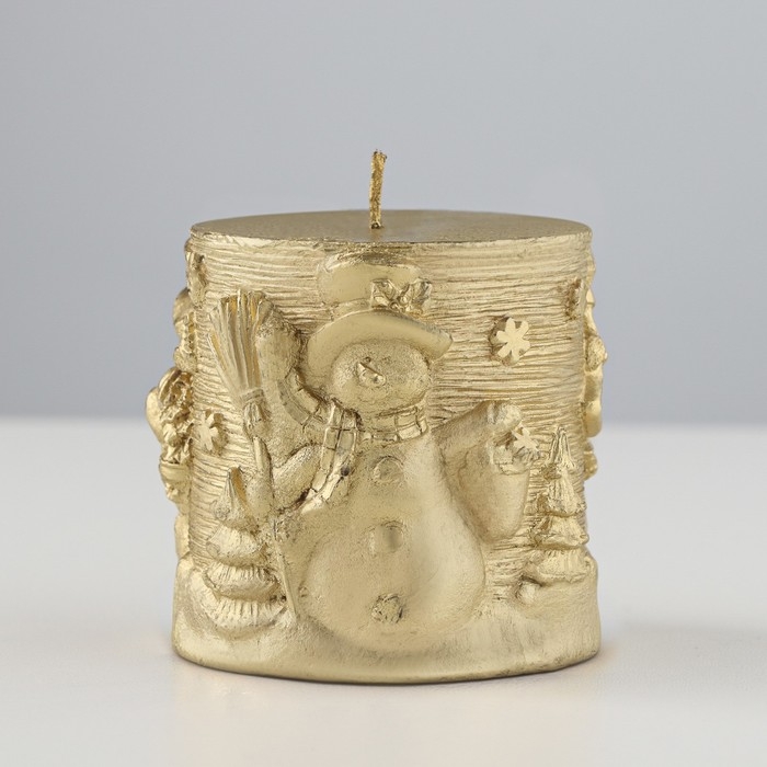 Свеча новогодняя "Снеговики" 6,5х7, золотая