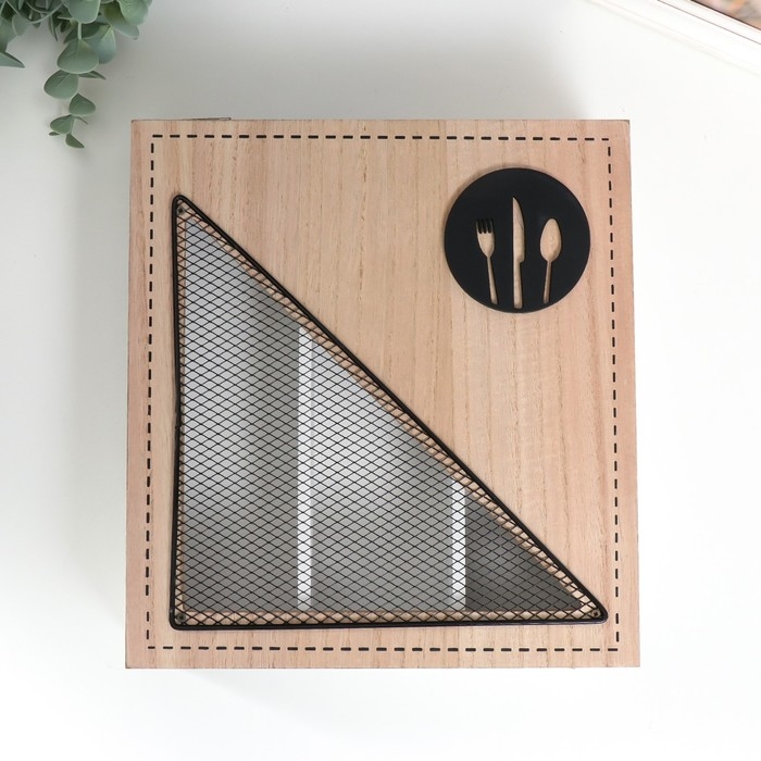 Шкатулка дерево с делениями Шкатулка дерево с делениями "Столовые предметы" 26х24х6,5 см