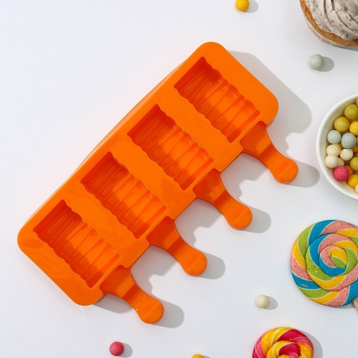 Форма для мороженого «Венеция», силикон, 19,3×11×2,4 см, 4 ячейки (5,5×2,9 см), цвет МИКС Форма для мороженого «Венеция», силикон, 19,3×11×2,4 см, 4 ячейки (5,5×2,9 см), цвет МИКС